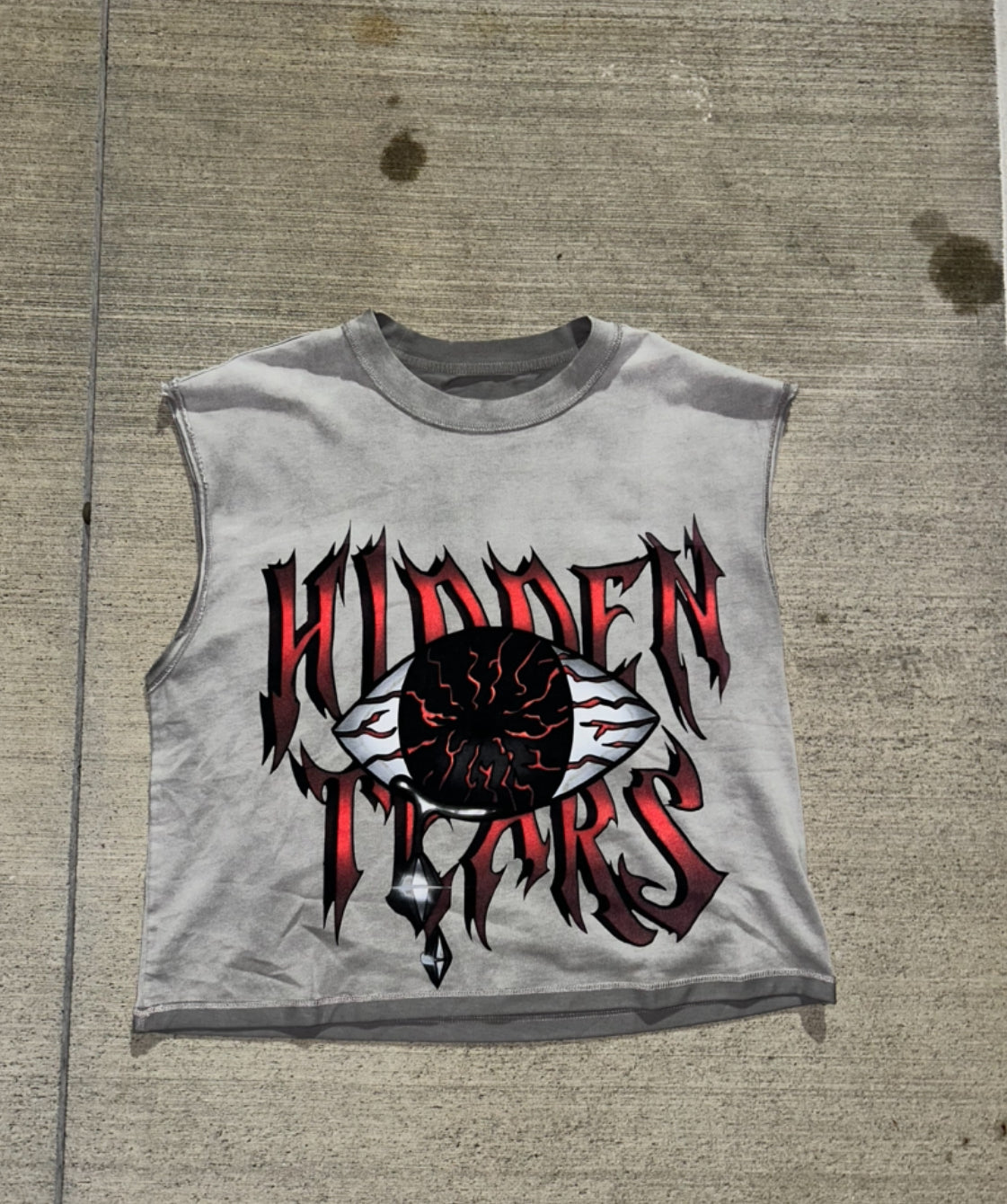 Grey 'HIDDEN TEARS' Sleeveless Tee